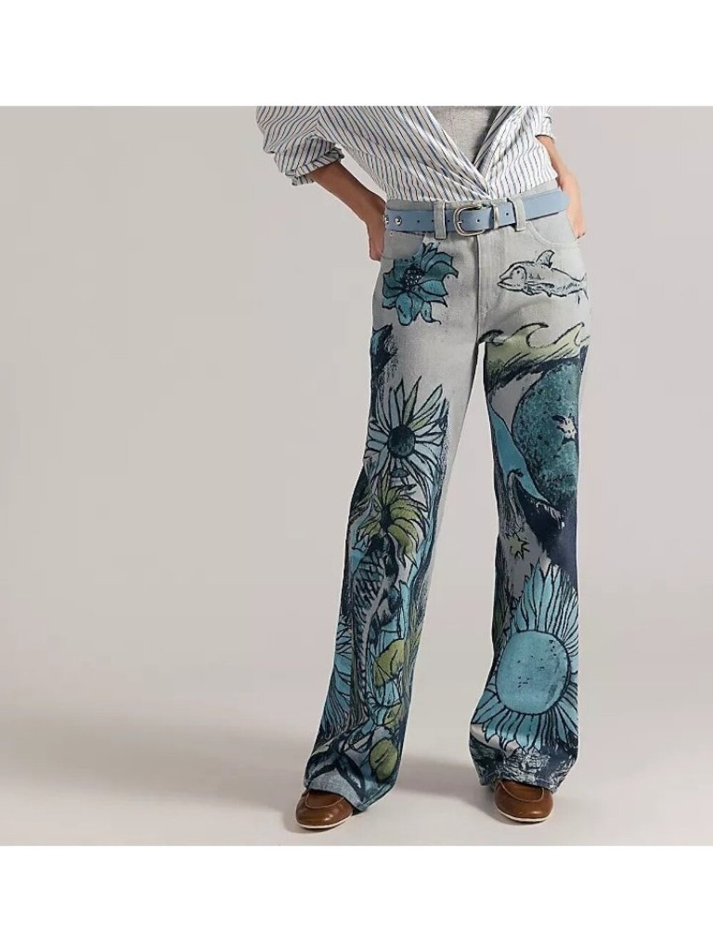 Free People Tinsley Printed Jeans 90s Y2K Seashore Nautical Fisherman Womens 25